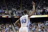 North Carolina's Harrison Barnes (40) runs off the court after their 92-87 overtime win over Clemson in an NCAA college basketball game at the Atlantic Coast Conference tournament in Greensboro, N.C., Saturday, March 12, 2011. Barnes had 40 points in the win. (AP Photo/Gerry Broome)