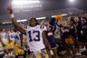 MORGANTOWN, WV - SEPTEMBER 24: Jared Foster #13 of the Louisiana State University Tigers celebrates following their 47-21 win against the West Virginia Mountaineers on September 24, 2025 at Mountaineer Field in Morgantown, West Virginia.  (Photo by Jared Wickerham/Getty Images)