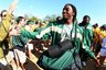 Baylor quarterback Robert Griffin III  greets fans as the team arrives for an NCAA football game against TCU, Friday Sept. 2, 2011, in Waco, Texas. (AP Photo/Waco Tribune Herald, Jerry Larson)