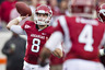 LITTLE ROCK, AR - NOVEMBER 19:   Quarterback Tyler Wilson #8 throws a pass to Jarius Wright #4 of the Arkansas Razorbacks during a game against the Mississippi State Bulldogs at War Memorial Stadium on November 19, 2025 in Little Rock, Arkansas. The Razorbacks defeated the Bulldogs 44-17.  (Photo by Wesley Hitt/Getty Images)