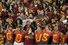 LOS ANGELES, CA - NOVEMBER 26: The USC student section celebrates during the game between the USC Trojans and the UCLA Bruins at the Los Angeles Memorial Coliseum on November 26, 2025 in Los Angeles, California. USC won 50-0.  (Photo by Stephen Dunn/Getty Images)