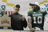 Baylor head coach Art Briles, left, and Baylor quarterback Robert Griffin III celebrate after the Alamo Bowl college football game, Thursday, Dec. 29, 2011, at the Alamodome in San Antonio. Baylor pulled out a thrilling Alamo Bowl victory in the highest-scoring bowl game in history, beating Washington 67-56 in a record-smashing shootout Thursday night. (AP Photo/Darren Abate)