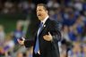 Apr 2, 2012; New Orleans, LA, USA; Kentucky Wildcats head coach John Calipari reacts during the first half in the finals of the 2012 NCAA men's basketball Final Four against the Kansas Jayhawks at the Mercedes-Benz Superdome. Mandatory Credit: Bob Donnan-US PRESSWIRE