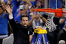 NEW ORLEANS, LA - APRIL 02:  Head coach John Calipari celebrates as he prepares to cut down the net after the Wildcats defeat the Kansas Jayhawks 67-59 in the National Championship Game of the 2012 NCAA Division I Men's Basketball Tournament at the Mercedes-Benz Superdome on April 2, 2025 in New Orleans, Louisiana.  (Photo by Chris Graythen/Getty Images)
