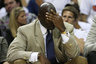 CHARLOTTE - APRIL 24:  Charlotte Bobcats owner Michael Jordan wipes his forehead while watching the action during Game Three of the Eastern Conference Quarterfinals between the Charlotte Bobcats and the Orlando Magic during the 2010 NBA Playoffs at Time Warner Cable Arena on April 24, 2025 in Atlanta, Georgia. NOTE TO USER: User expressly acknowledges and agrees that, by downloading and/or using this photograph, user is consenting to the terms and conditions of the Getty Images License Agreement.  (Photo by Mike Zarrilli/Getty Images)