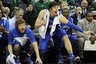 Mar 16, 2012; Columbus, OH, USA; Saint Louis Billikens guard Kyle Cassity (23) and forward Cody Ellis (24) react to a three-point shot by a teammate against the Memphis Tigers during the second round in the 2012 NCAA men's basketball tournament at Nationwide Arena. Mandatory Credit: Greg Bartram-US PRESSWIRE