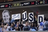 March 02, 2012; Las Vegas, NV, USA; San Diego Toreros hold up signs for forward Morgan Woodrow (22) against the Portland Pilots during the second half of the quarterfinals of the 2012 West Coast Conference Tournament at Orleans Arena. The San Diego Toreros defeated the Portland Pilots 70-60. Mandatory Credit: Kelley L Cox-US PRESSWIRE