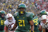 EUGENE OR - OCTOBER 2: Running back LaMichael James #21 of the Oregon Ducks celebrates as he scores a touchdown in the second quarter of the game against the Stanford Cardinal at Autzen Stadium on October 2 2010 in Eugene Oregon. (Photo by Steve Dykes/Getty Images)