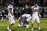 Boise State Broncos kicker Kyle Brotzman reacts after missing a 29 yard field goal attempt during overtime of the NCAA college football game Friday night, Nov. 26, 2010, in Reno, Nev. (AP Photo/Cathleen Allison)